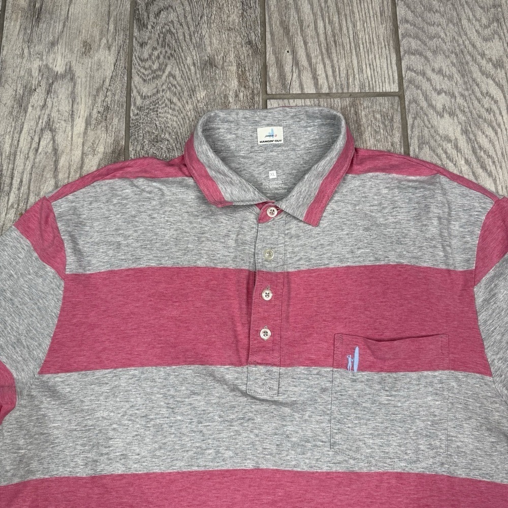 Johnnie O Hanging Out Polo Shirt Mens XL Pink/Gray Short Sleeve Preppy Striped - Picture 2 of 9